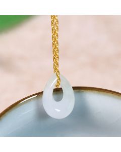Buddha Stones Water Droplet White Jade Luck Necklace Pendant - Natural Jade(Color May Vary) / Silver