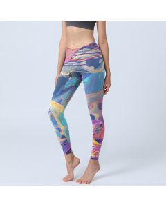 Buddha Stones Whales Swallows Waves Print Gym Leggings Women's Yoga Pants - SteelBlue / US18，UK/AU22，EU50 (4XL)
