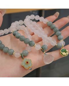 Buddha Stones White Agate Jade Lotus Flower Peace Buckle Protection Bracelet - Jade Agate Peace Buckle(Wrist Circumference 14-19cm)