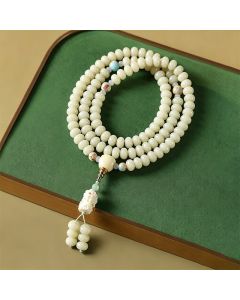 Buddha Stones White Bodhi Seed Bodhisattva Tara Hope Hand-Woven Ethnic 108 Bead Mala - White Bodhi Seed (Purity ♥ Clarity)