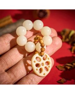 Buddha Stones White Bodhi Seed Lotus Root Pendant Luck Tactile Meditation Beads Decorations - White Bodhi Seed (Purity ♥ Clarity)