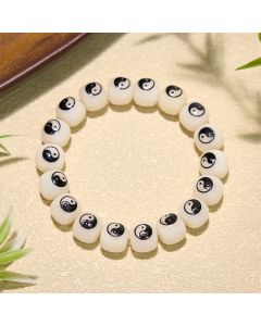 Buddha Stones White Bodhi Seed Yin Yang Peace Bracelet - Bagua(Balance ♥ Harmony)