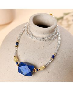 Buddha Stones White Crystal Lazurite Lapis Lazuli Healing Meditation Necklace Pendant - White Crystal & Lazurite