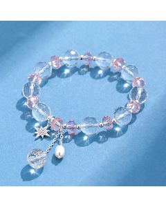 Buddha Stones White Crystal Pink Crystal Protection Star Charm Bracelet - White Crystal(Wrist Circumference 14-16cm)