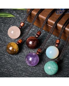Buddha Stones White Crystal Pink Crystal Tiger Eye Smoky Quartz Protection Necklace Pendant - Smoky Quartz