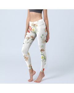 Buddha Stones White Daisy Red Flower Print Sports Leggings Women's Yoga Pants - Ivory / US18，UK/AU22，EU50 (4XL)