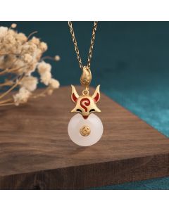 Buddha Stones White Jade Fox Copper Coin Protection Luck Necklace Pendant - White Jade(Protection♥Happiness)
