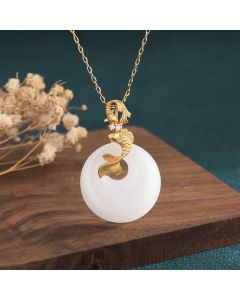Buddha Stones White Jade Koi Fish Wealth Prosperity Necklace Pendant - Koi Fish(Luck♥Prosperity)