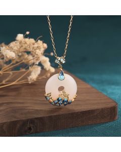 Buddha Stones White Jade Peace Buckle Mountains And Sea Luck Necklace Pendant - White Jade Peace Buckle