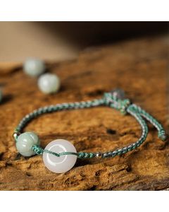 Buddha Stones White Jade Peace Buckle Pumpkin Bead Luck Blessing Braided Bracelet - 13-16cm