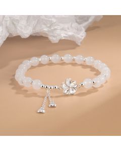 Buddha Stones White Jade Peach Blossom Petals Flower Luck Bracelet - White Jade(Protection♥Happiness)(Wrist Circumference 14-16cm)