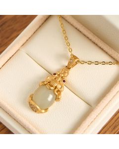 Buddha Stones White Jade PiXiu Wealth Luck Chain Necklace Pendant - White Jade(Protection♥Blessing)