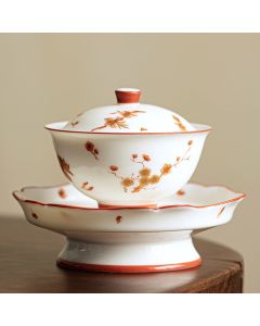Buddha Stones White Porcelain Flowers Ceramic Gaiwan Sancai Teacup Kung Fu Tea Cup And Saucer With Lid - Gaiwan Teacup Set