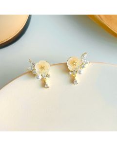 Buddha Stones White Rose Flower Zircon Copper Luck Clip-on Stud Earrings - Clip-on Earrings