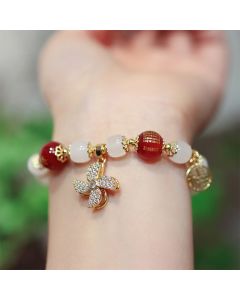 Buddha Stones Windmill Chinese Lock Charm Fu Character Blessing Bracelet - Chinese Lock Charm&Fu Character