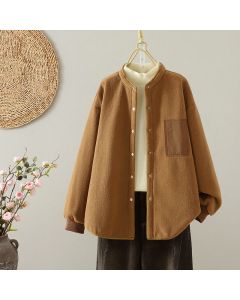 Buddha Stones Winter Casual Tang Style Mandarin Collar Solid Women's Jacket With Pocket - Peru / US4，UK/AU8，EU36 (L)