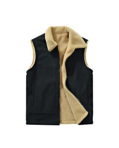 Buddha Stones Winter Minimalist Vintage Reversible Design Solid Corduroy Tank Top Men's Vest With Pockets - Black / US/UK/AU36，EU46 (XL)