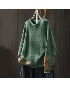 Buddha Stones Winter Patchwork Design Long Sleeve Crew Neck Women's Sweater - Tan / US4-12，UK/AU8-16，EU36-44 (F)