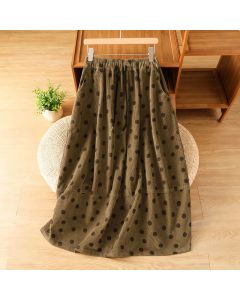 Buddha Stones Winter Polka Dot Pattern Women's Corduroy Skirt With Pockets - DarkGoldenrod / US4，UK/AU8，EU36 (F)