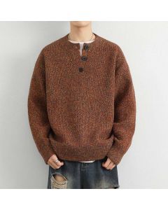 Buddha Stones Winter V-Neck Buttons Ribbed Design Warm Men's Long Sleeve Knitted Sweater - Chocolate / US/UK/AU36，EU46 (L)