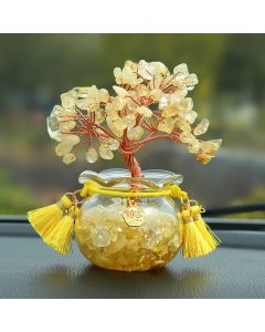 Buddha Stones Wire Wrapped Crystal Money Tree Dashboard Ornament Wealth & Fortune Symbols - Clear Quartz / Tassel