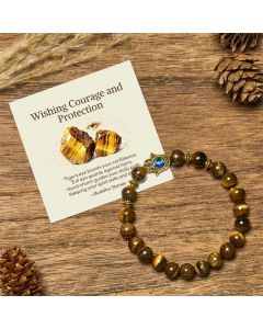 Buddha Stones "Wishing Courage and Protection" Tiger Eye Bracelet Includes Gift Message Card - Tiger Eye(Wrist Circumference: 17-19cm) / Deluxe Gift Bag (+$9.59)