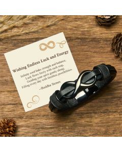 Buddha Stones "Wishing Endless Luck and Energy" Endless Knot Bracelet Includes Gift Message Card - Black(Wrist Circumference: 18-20cm) / Deluxe Gift Bag (+$9.59)