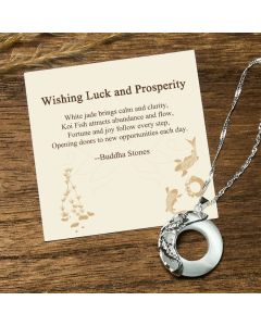 Buddha Stones "Wishing Luck and Prosperity" White Jade Koi Fish Necklace Includes Gift Message Card - Koi Fish / Deluxe Gift Bag (+$9.59)