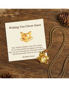 Buddha Stones "Wishing You Clever Grace" 24k Gold Plated Brass Fox Necklace Includes Gift Message Card - Fox / Deluxe Gift Bag (+$9.59)
