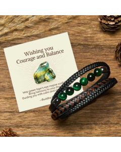 Buddha Stones "Wishing You Courage and Balance" Green Tiger Eye Bracelet Includes Gift Message Card - Green Tiger Eye / 18-22cm / Deluxe Gift Bag (+$9.59)