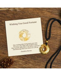Buddha Stones "Wishing You Good Fortune" 24k Gold Plated Brass Peace Buckle Black Rope Necklace Includes Gift Message Card - Peace Buckle / Deluxe Gift Bag (+$9.59)