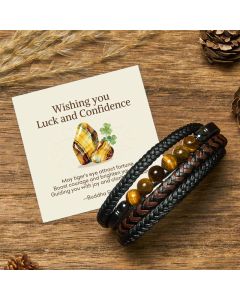 Buddha Stones "Wishing You Luck and Confidence" Tiger Eye Leather Includes Gift Message Card - Tiger Eye / 18-22cm / Deluxe Gift Bag (+$9.59)