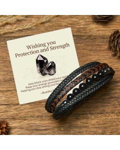 Buddha Stones "Wishing You Protection and Strength" Black Onyx Bracelet Includes Gift Message Card - Black Onyx / 18-22cm / Deluxe Gift Bag (+$9.59)