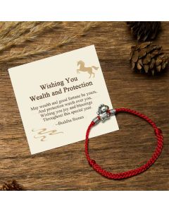 Buddha Stones "Wishing You Wealth and Protection" Year of the Horse String Includes Gift Message Card - Red(Wrist Circumference 14-21cm) / Deluxe Gift Bag (+$9.59)