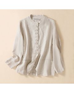 Buddha Stones Women's Stand Collar Long Sleeve Shirt With Pockets - Tan / US8-10，UK/AU12-14，EU40-42 (2XL)