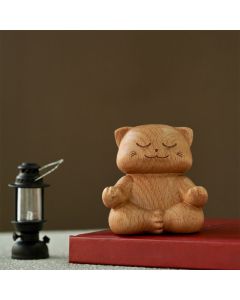 Buddha Stones Wood Meditating Cat Enlightenment Hand Carved Cute Animal Decor - Zen Circle(Enlightenment ♥ Effortlessness)