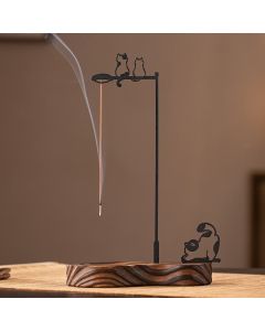 Buddha Stones Wooden Cat Silhouette Meditation Incense Burner - Cats