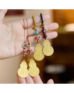 Buddha Stones Wu Lou Gourd Fu Character Tai Sui Amulet Fortune Phone Hanging Decoration Key Chain - Gourd Fu Character Green Rope Key Chain