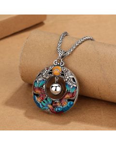Buddha Stones Year of the Dragon Colorful Double Dragons Playing Bead Copper Protection Necklace Pendant - Dragon Pendant&Leather Rope