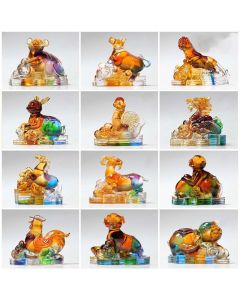 Buddha Stones Year of the Dragon Handmade 12 Chinese Zodiac Liuli Crystal Art Piece Protection Home Office Decoration - Pig About 8.5*5.5*8cm