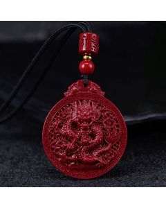 Buddha Stones Year of the Dragon Natural Cinnabar Dragon Protection Necklace Pendant - Dragon(Luck♥Strength)
