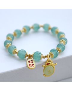 Buddha Stones Year of the Dragon Red Agate Green Aventurine Peace Buckle Fu Character Lucky Fortune Bracelet - Red Agate(Wrist Circumference 14-16cm)