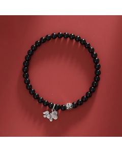 Buddha Stones Year Of The Horse 925 Sterling Silver Natural Black Obsidian Strength Bracelet - Horse & 925 Sterling Silver & Black Obsidian(Wrist Circumference 13-14cm)