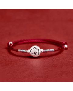 Buddha Stones Year of the Horse 999 Sterling Silver Red String Luck Bracelet - Pig Red String(Wrist Circumference: 14-18 cm)