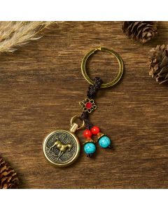 Buddha Stones Year of the Horse Bringing in Wealth and Treasure Brass Key Chain - Horse