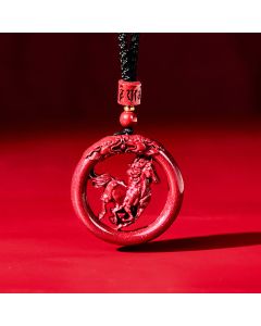 Buddha Stones Year Of The Horse Carving Peace Buckle Natural Cinnabar Concentration Necklace Pendant - Horse