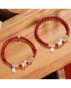 Buddha Stones Year Of The Horse Cinnabar Hetian Jade 999 Sterling Silver Red String Concentration Bracelet - 999 Sterling Silver Hetian Jade Horse(Wrist Circumference:14-15 cm)