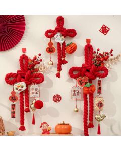 Buddha Stones Year of the Horse Dancing Lion Fu Character Chinese Knotting Fortune Decoration - Dancing Lion Gourd Large Size 23*55 cm