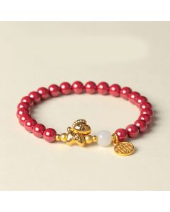 Buddha Stones Year Of The Horse Natural Cinnabar Hetian Jade Concentration Bracelet - Cinnabar(Wrist Circumference:13-15cm)