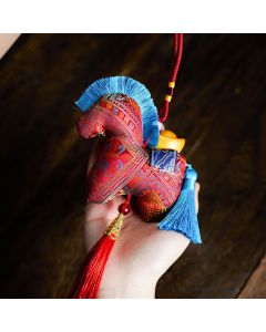 Buddha Stones Year Of The Horse Red String Embroidery Ingot Tassel Decoration - Blue Horse / 25*20cm